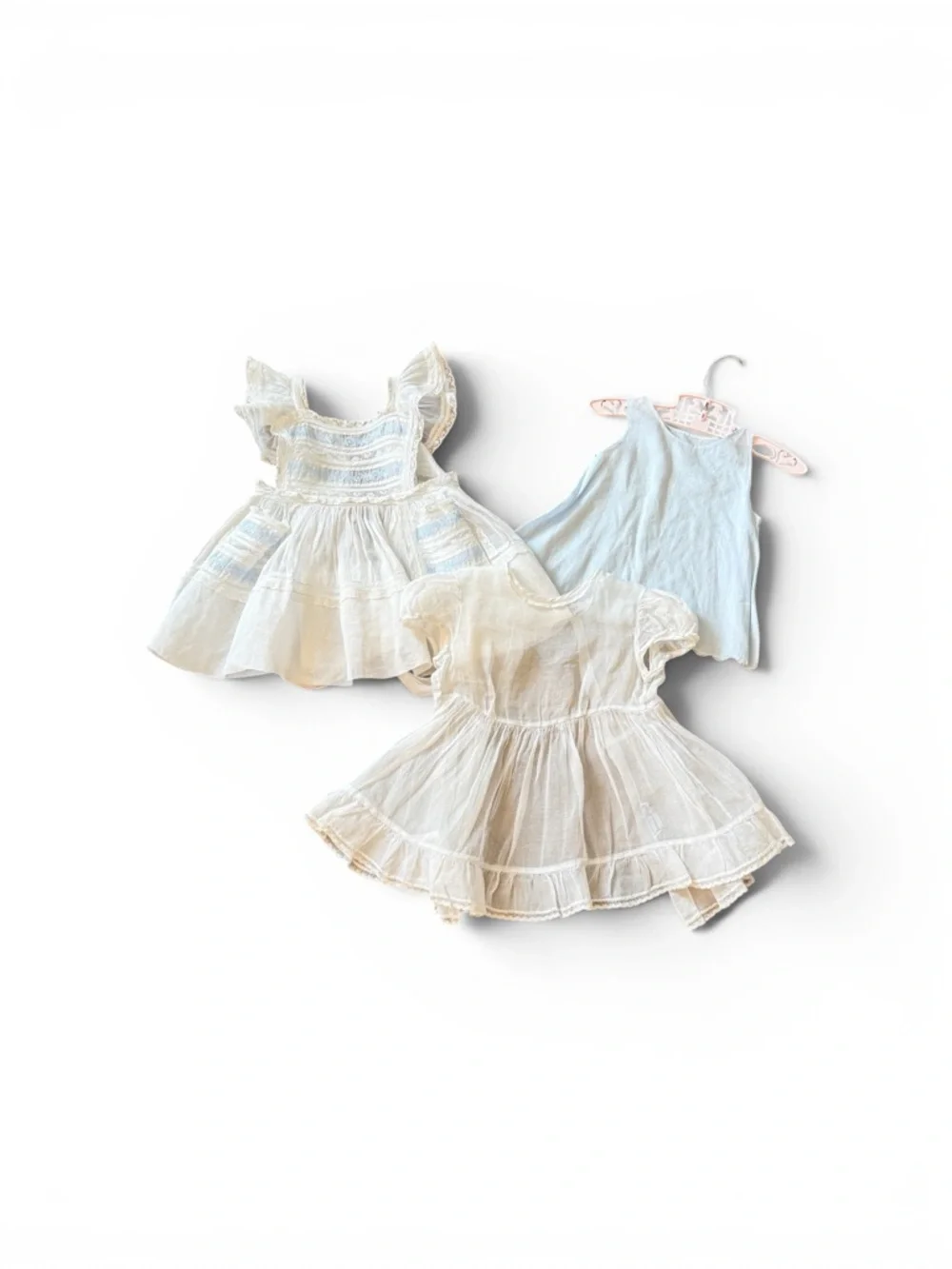 Vintage Bonnie Maid Dallas TX Baby Dress Set – White & Pale Blue 3‑Piece Outfit